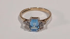 Ladies 9ct Rectangular Blue Topaz & Cz Ring