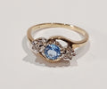 Ladies 9ct Yellow Gold Round Blue Topaz & 2 Diamond Ring