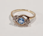 Ladies 9ct Yellow Gold Round Blue Topaz & 2 Diamond Ring