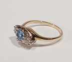 Ladies 9ct Yellow Gold Round Blue Topaz & 2 Diamond Ring