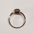 9YG GREEN CABOCHON & DIAMOND CLAW SET HALO RING