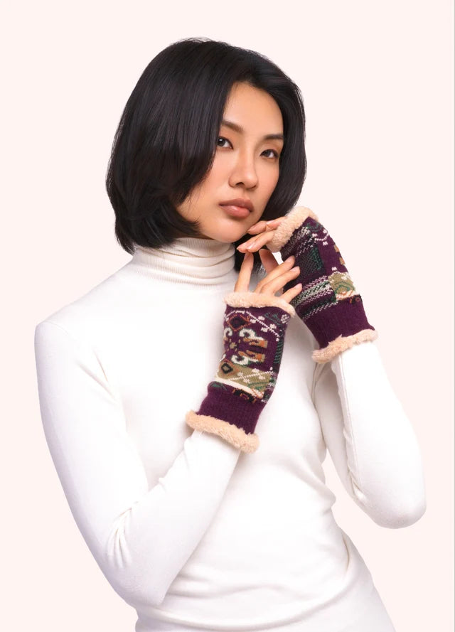 Scandi Cosy Wrist Warmers Damson Burgundy Mix by POWDER