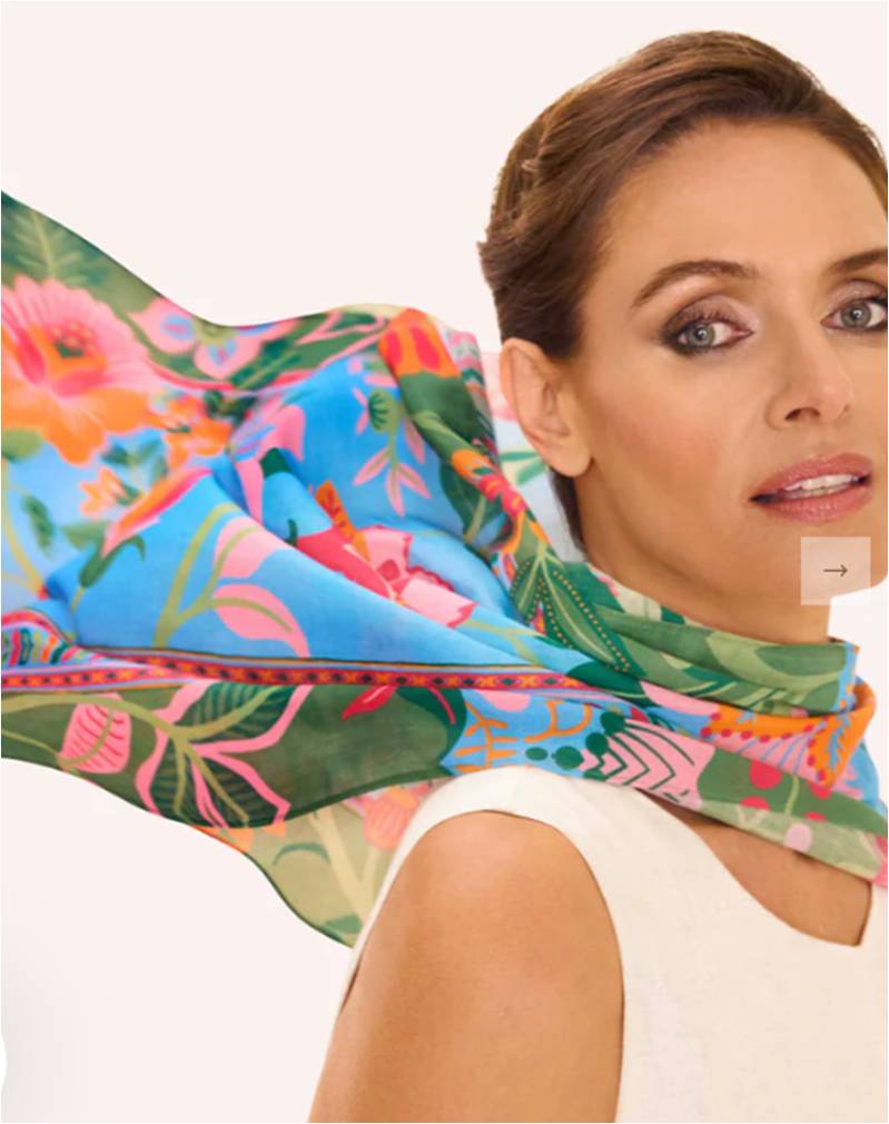 Folky Blue Floral Printed Scarf