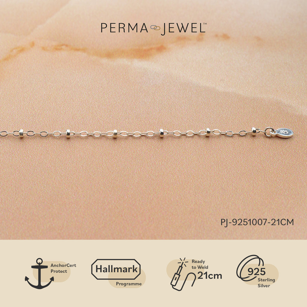 SILVER 1.5MM CABLE LINK WITH 2MM BEADS BRACELET - PERMA JEWEL
