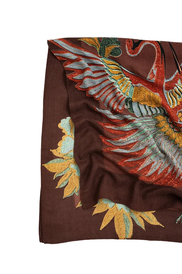 CRANE BROWN SQUARE WOOL & SILK SCARF by One Hundred Stars