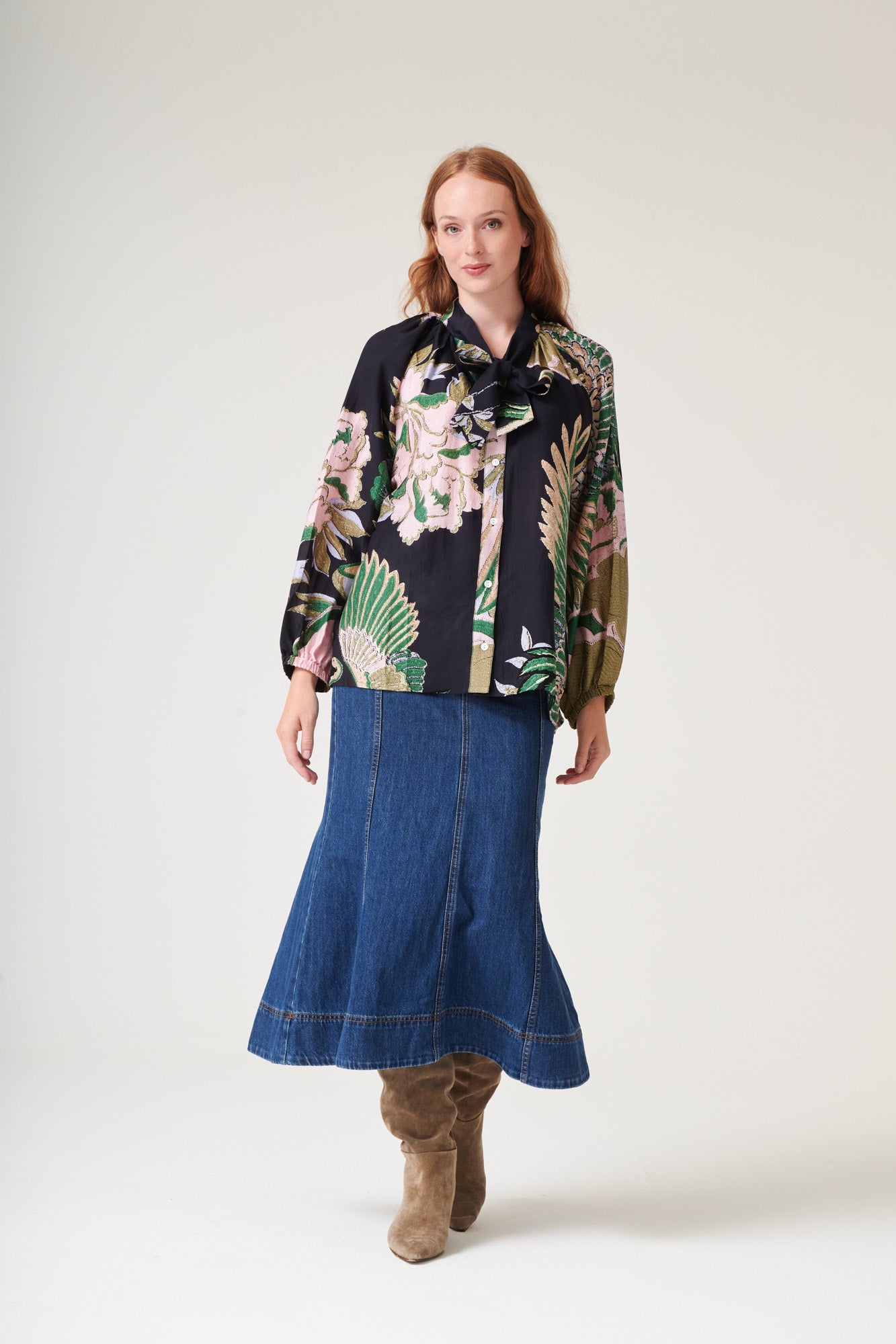 CRANE EMERALD PUSSY BOW BLOUSE S/M by 100 Stars