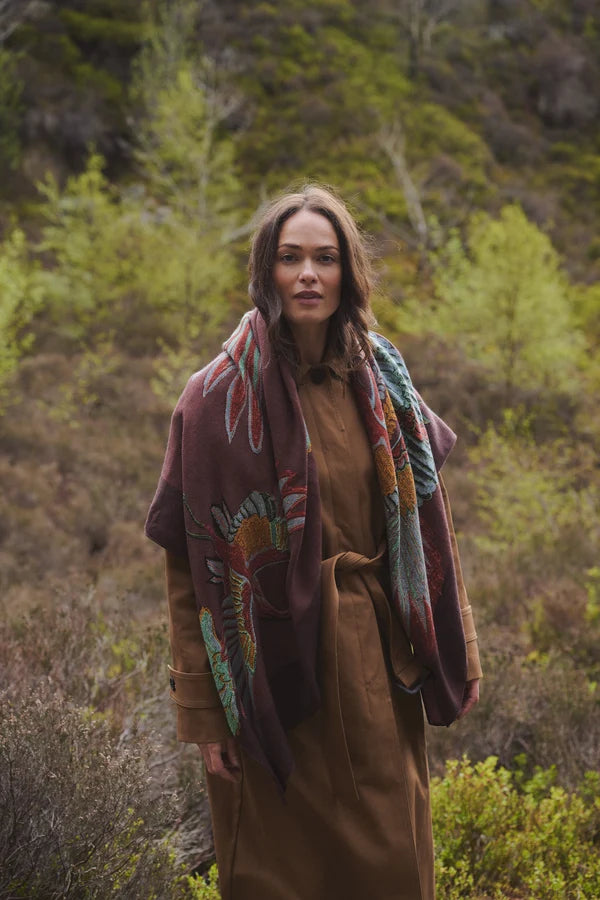 CRANE BROWN SQUARE WOOL & SILK SCARF by One Hundred Stars