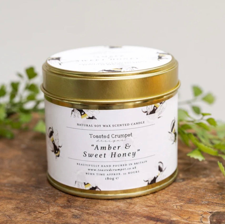AMBER & SWEET HONEY CANDLE IN MAT GOLD 108G TIN