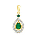 9CT YG DIA HALO 0.12CT & EMER TEAR DROP PENDANT ONLY