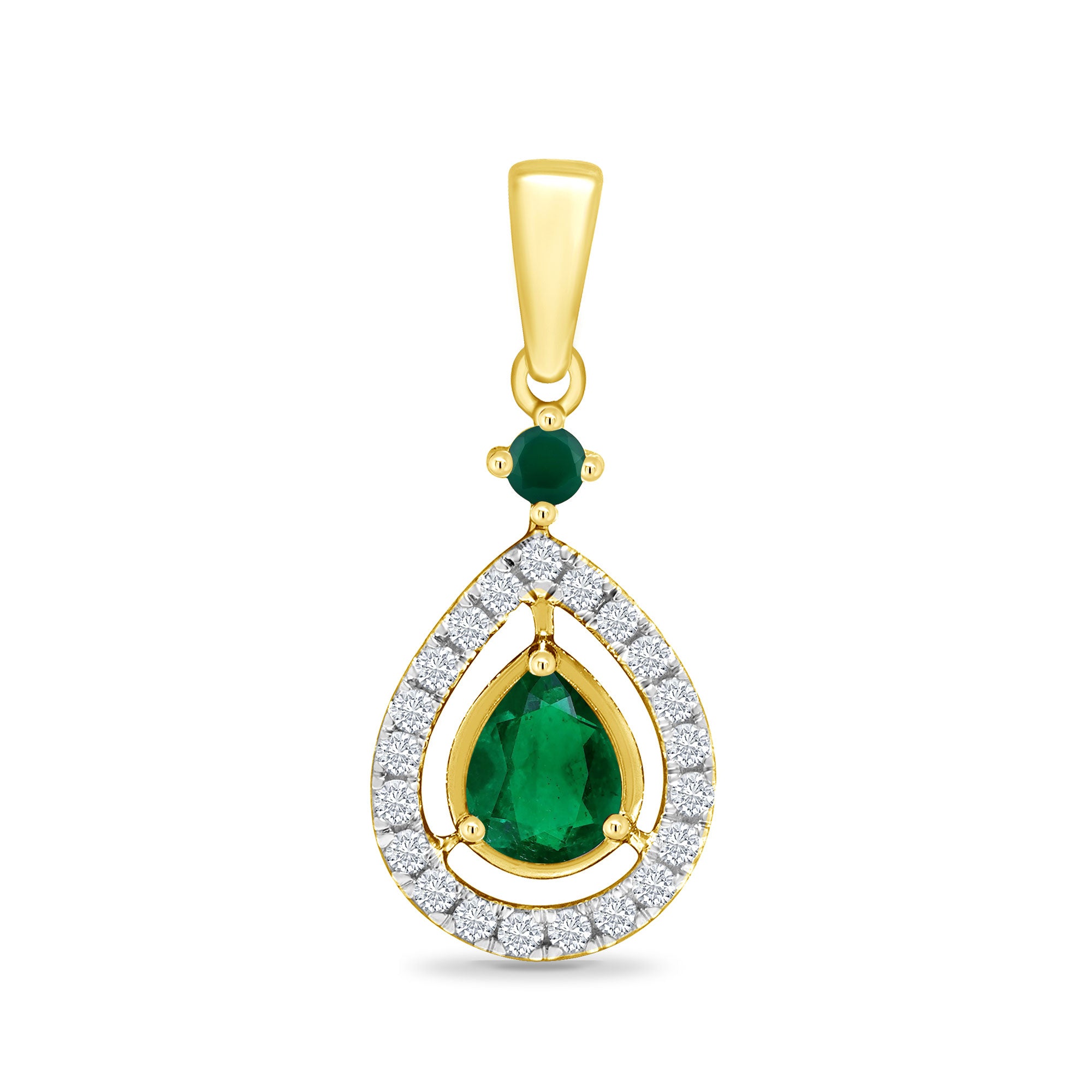9CT YG DIA HALO 0.12CT & EMER TEAR DROP PENDANT ONLY