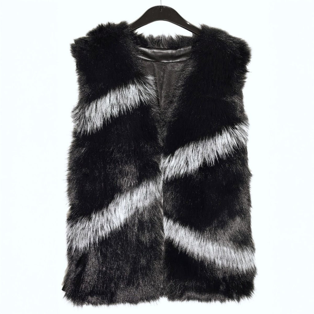 Faux Fur Vest with Jewelled Clasps in Black