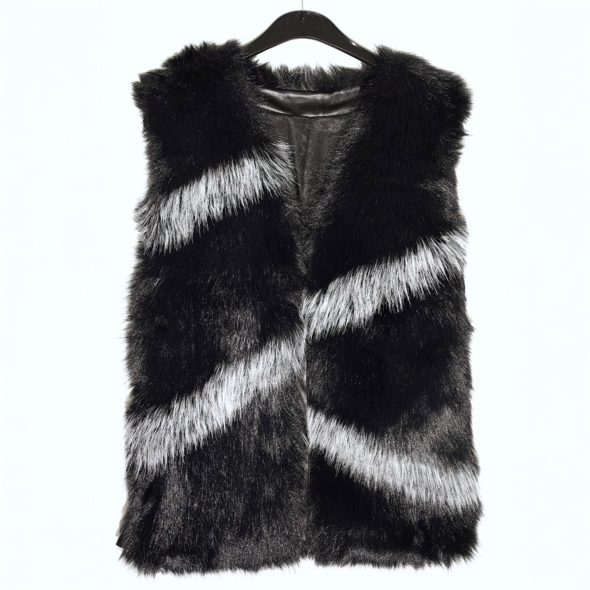 Faux Fur Vest with Jewelled Clasps in Black