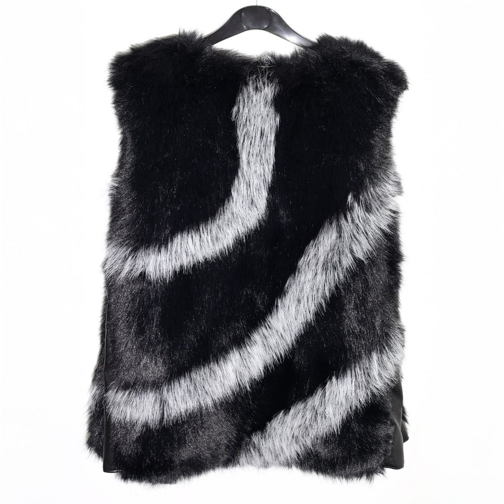 Faux Fur Vest with Jewelled Clasps in Black