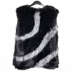 Faux Fur Vest with Jewelled Clasps in Black