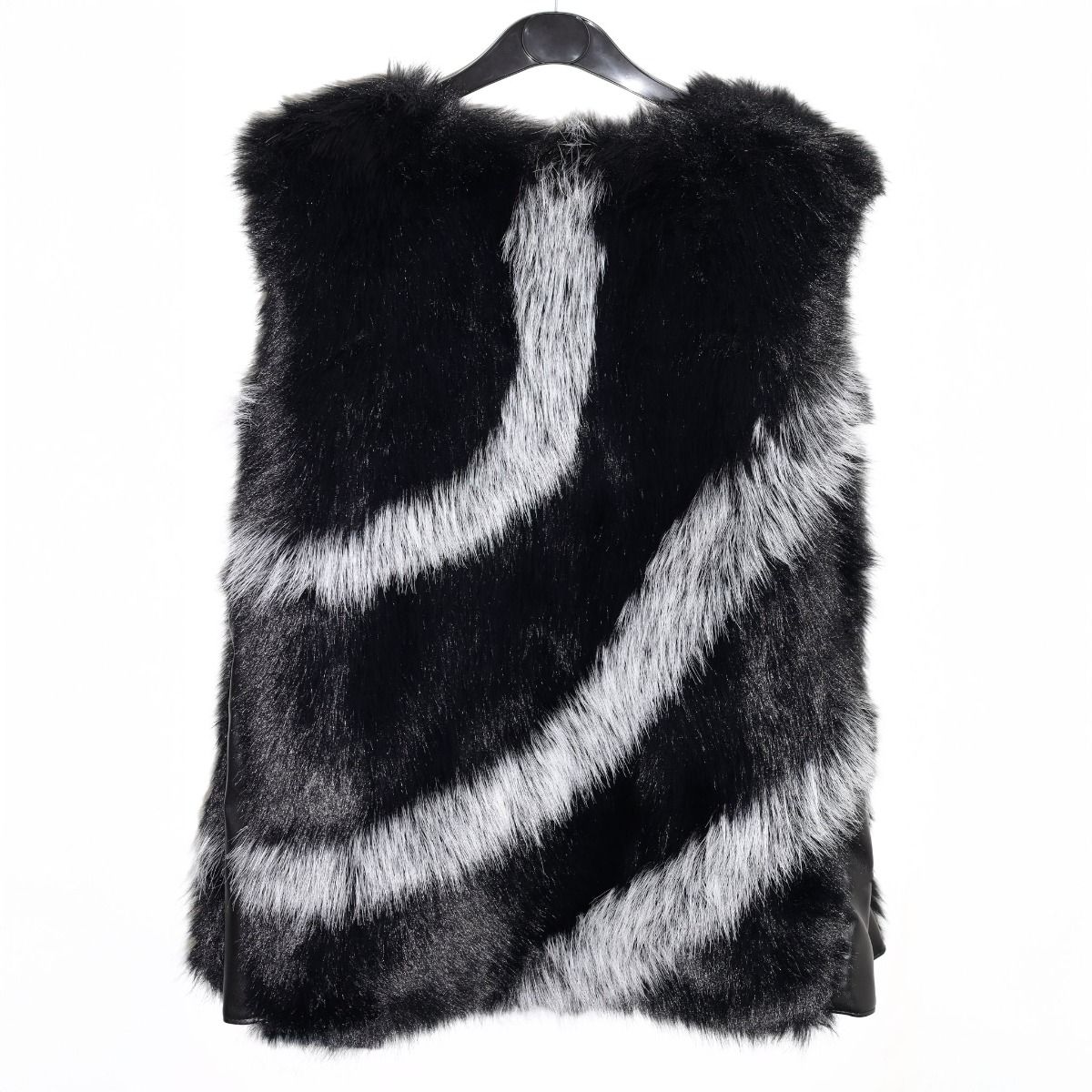 Faux Fur Vest with Jewelled Clasps in Black