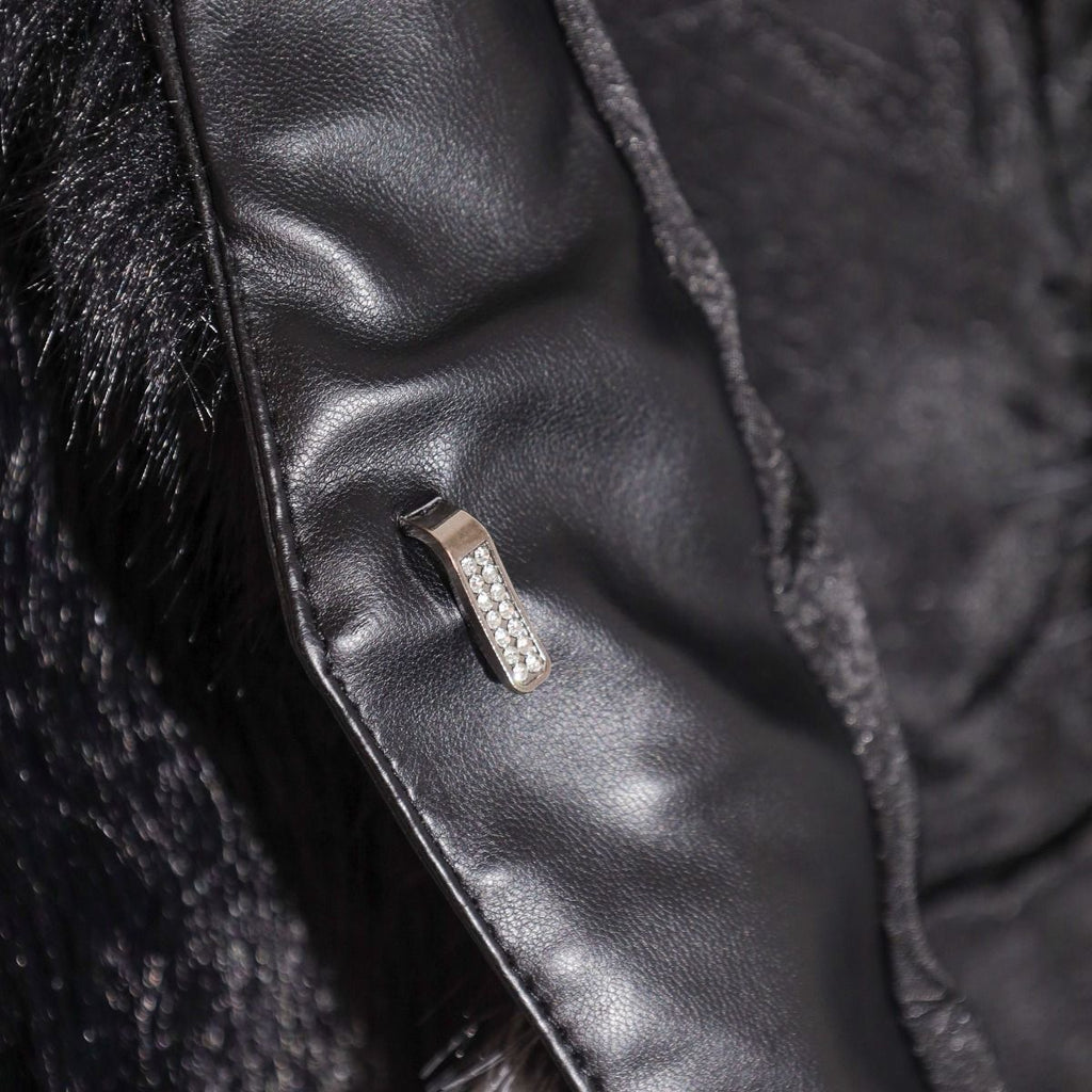 Faux Fur Vest with Jewelled Clasps in Black