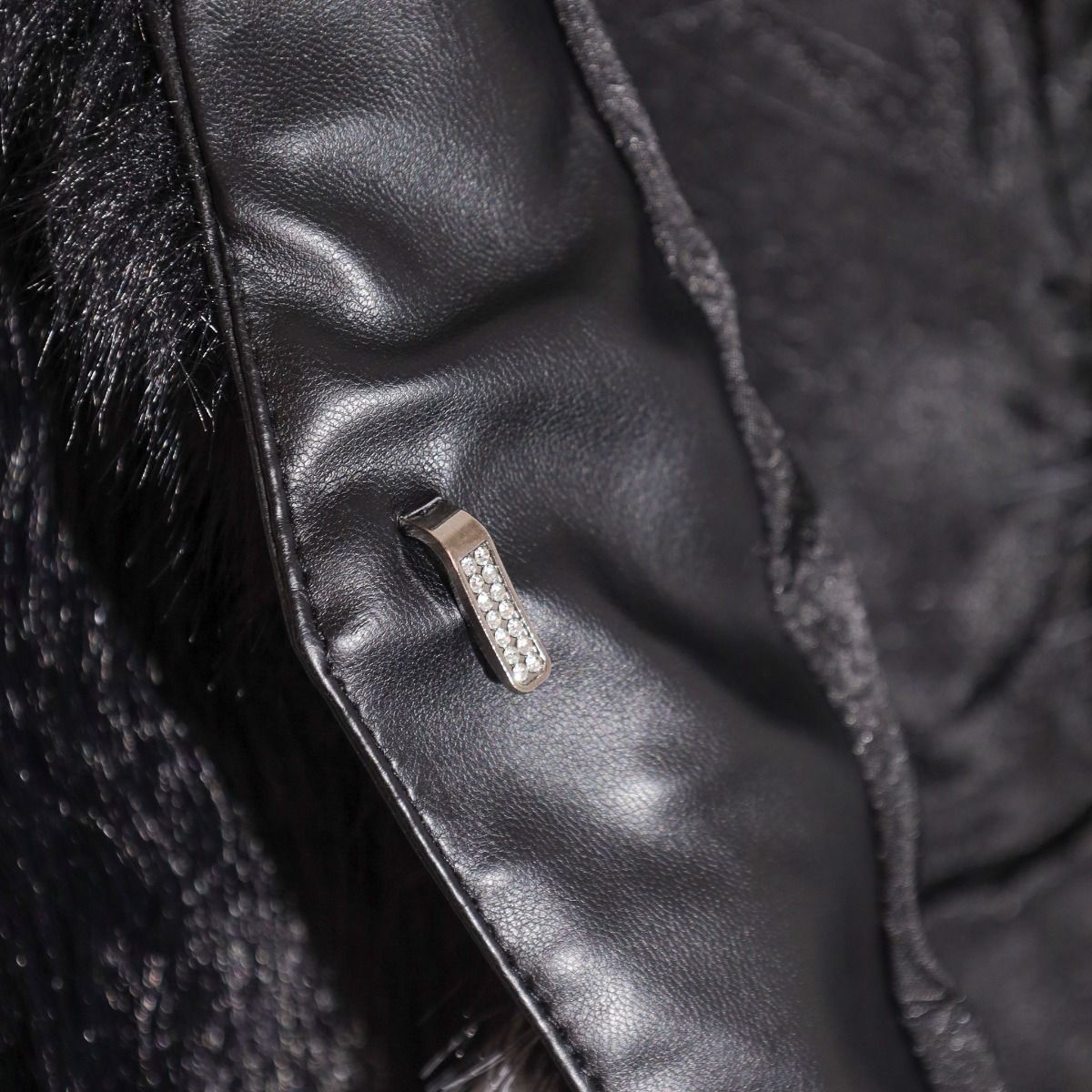 Faux Fur Vest with Jewelled Clasps in Black