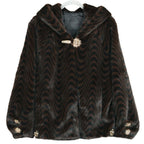 Faux Fur Hooded Coat with Crystal Brooches in Brown