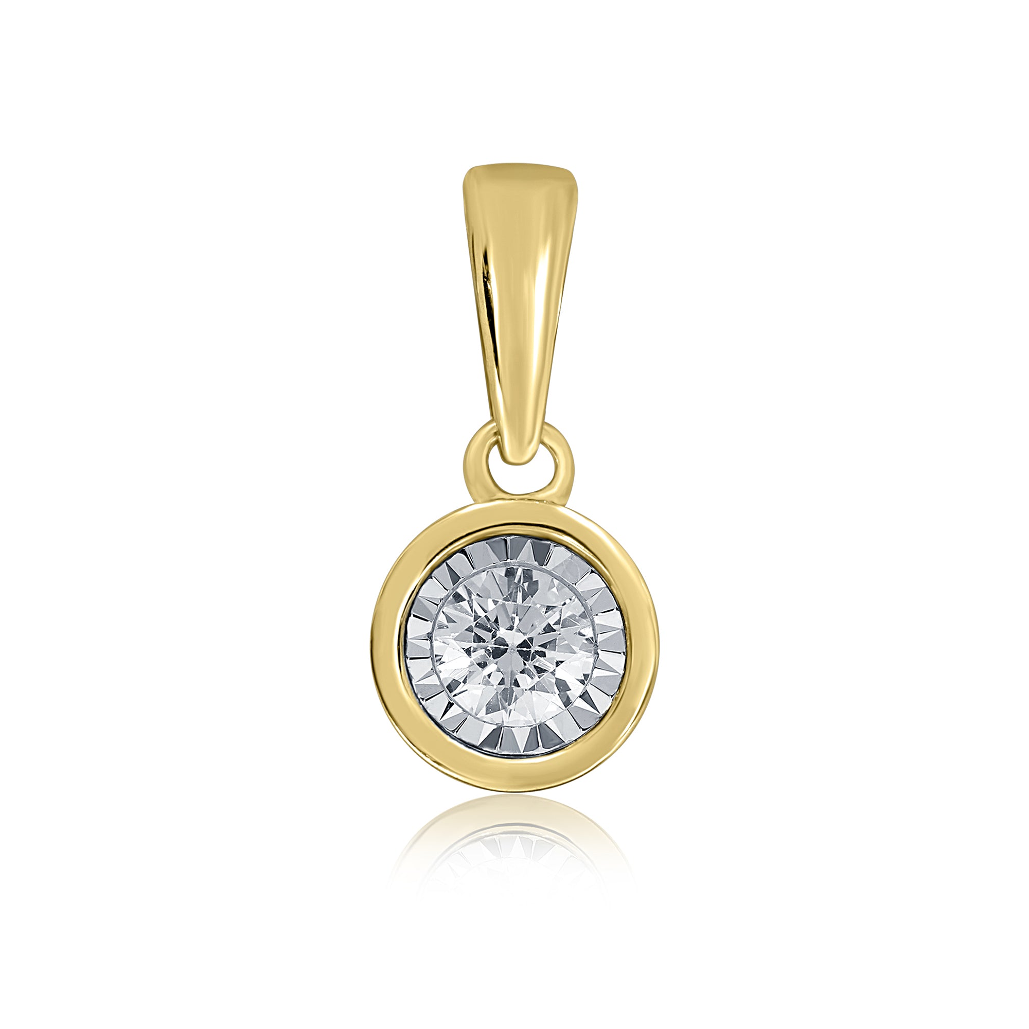 9CT YG DIAMOND 0.10CTS SET RND SOLITAIRE MIRACLE PLTE PENDANT ONLY