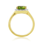 9CT YG CUSH PERIDOT & DIAMOND CLUSTER 4 CLAW RING