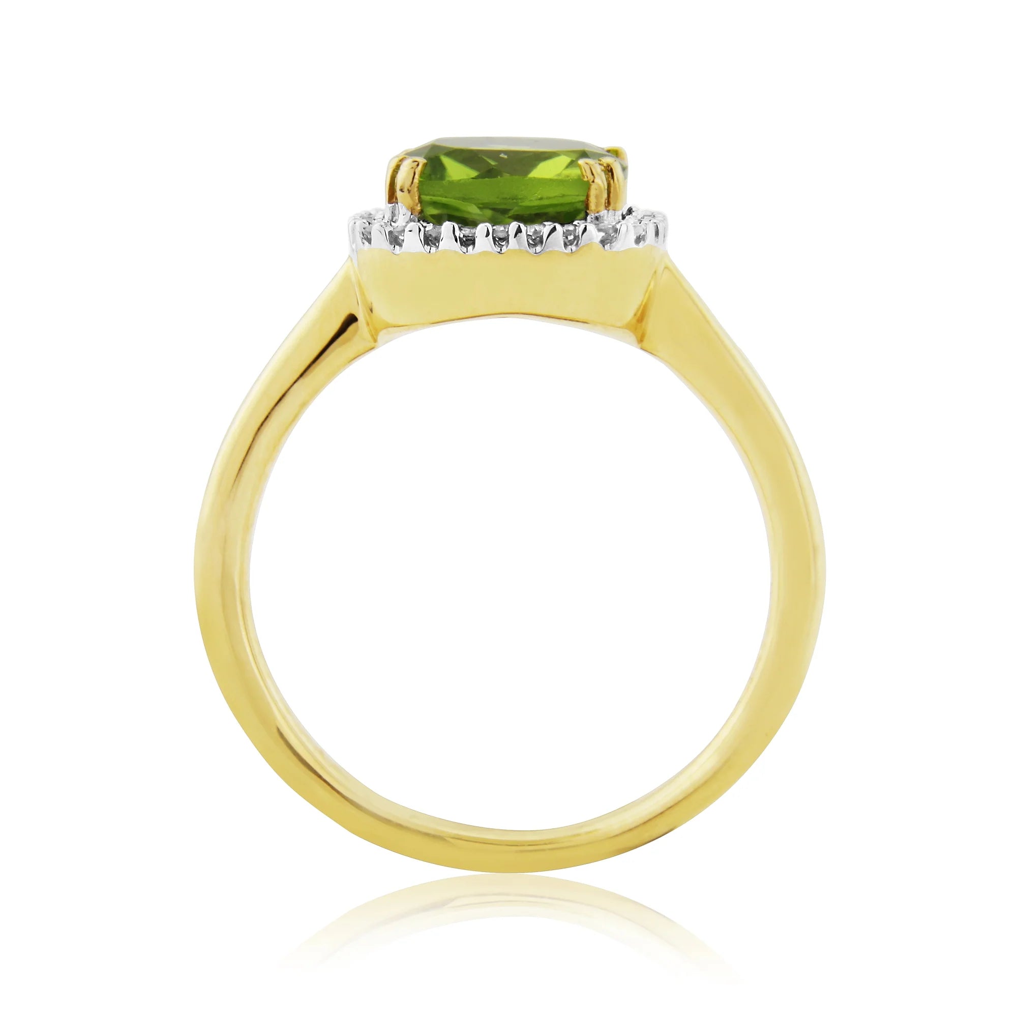 9CT YG CUSH PERIDOT & DIAMOND CLUSTER 4 CLAW RING