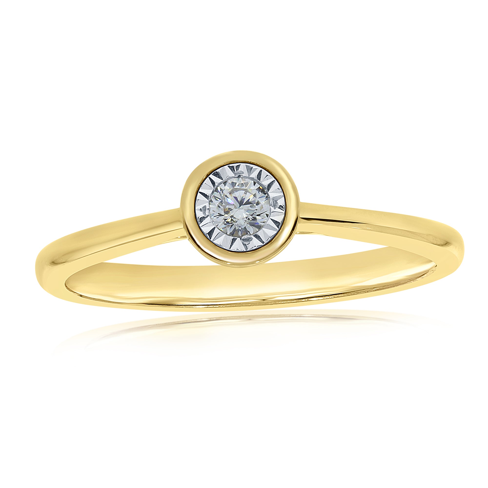 9CT YG SIZE" 0.10CT MIRACLE PLTE DIAM SOLITAIRE RING