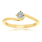 9CT YG SIZE "L" 0.08CT MIRACLE PLTE DIAM SOLIT TWIST RING