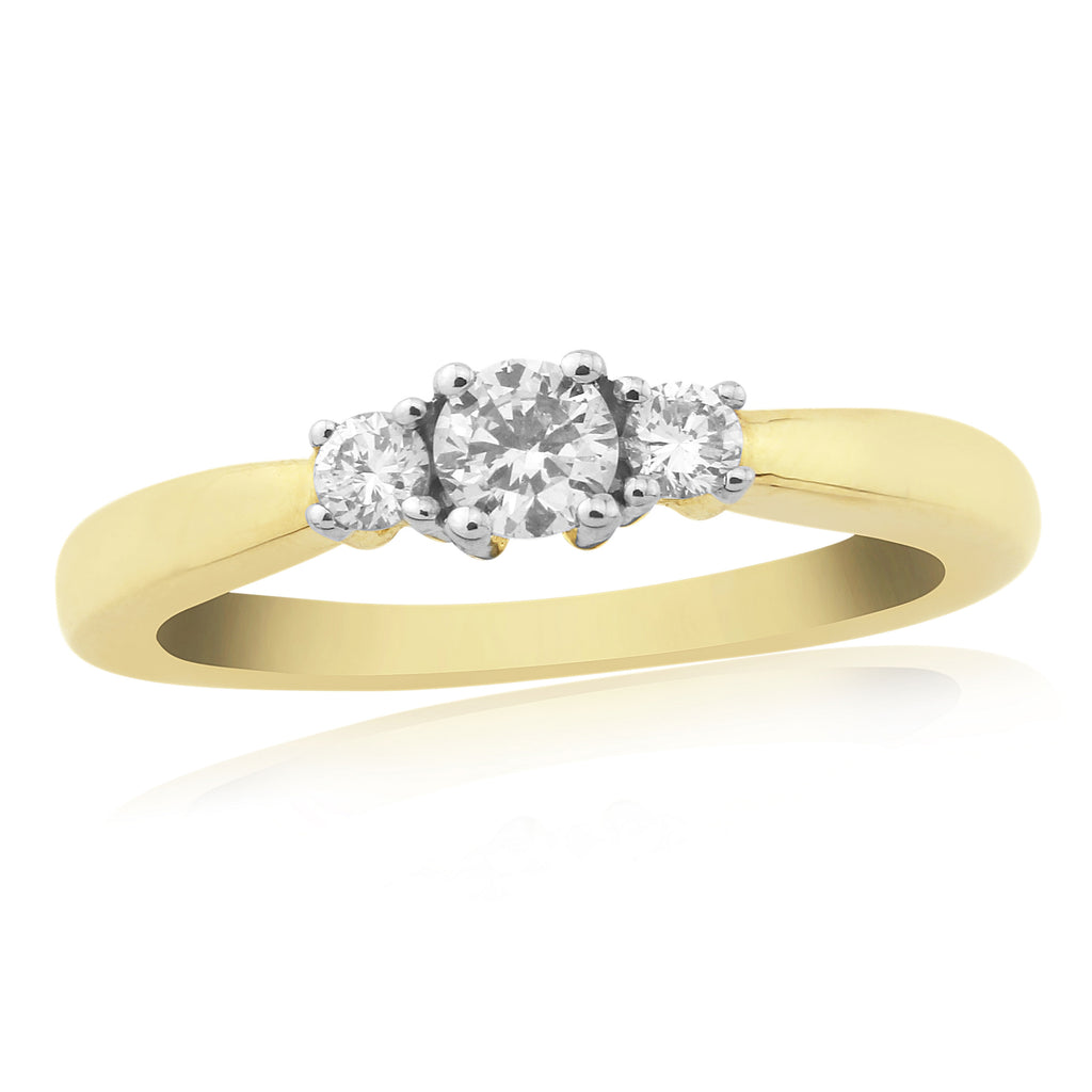 9CT YG 3 RND DIAMOND 0.33CT TRILOGY RING
