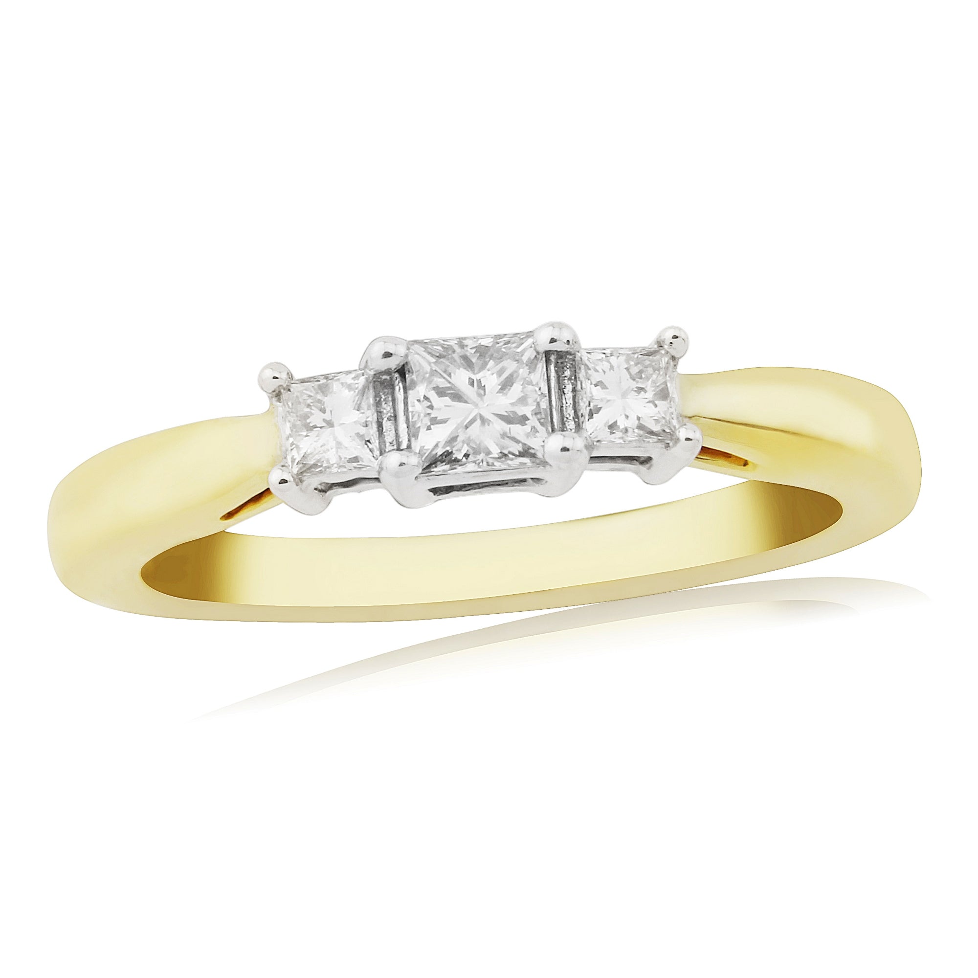 9CT YG 3 PRINCESS DIAMOND 0.50CT TRILOGY RING