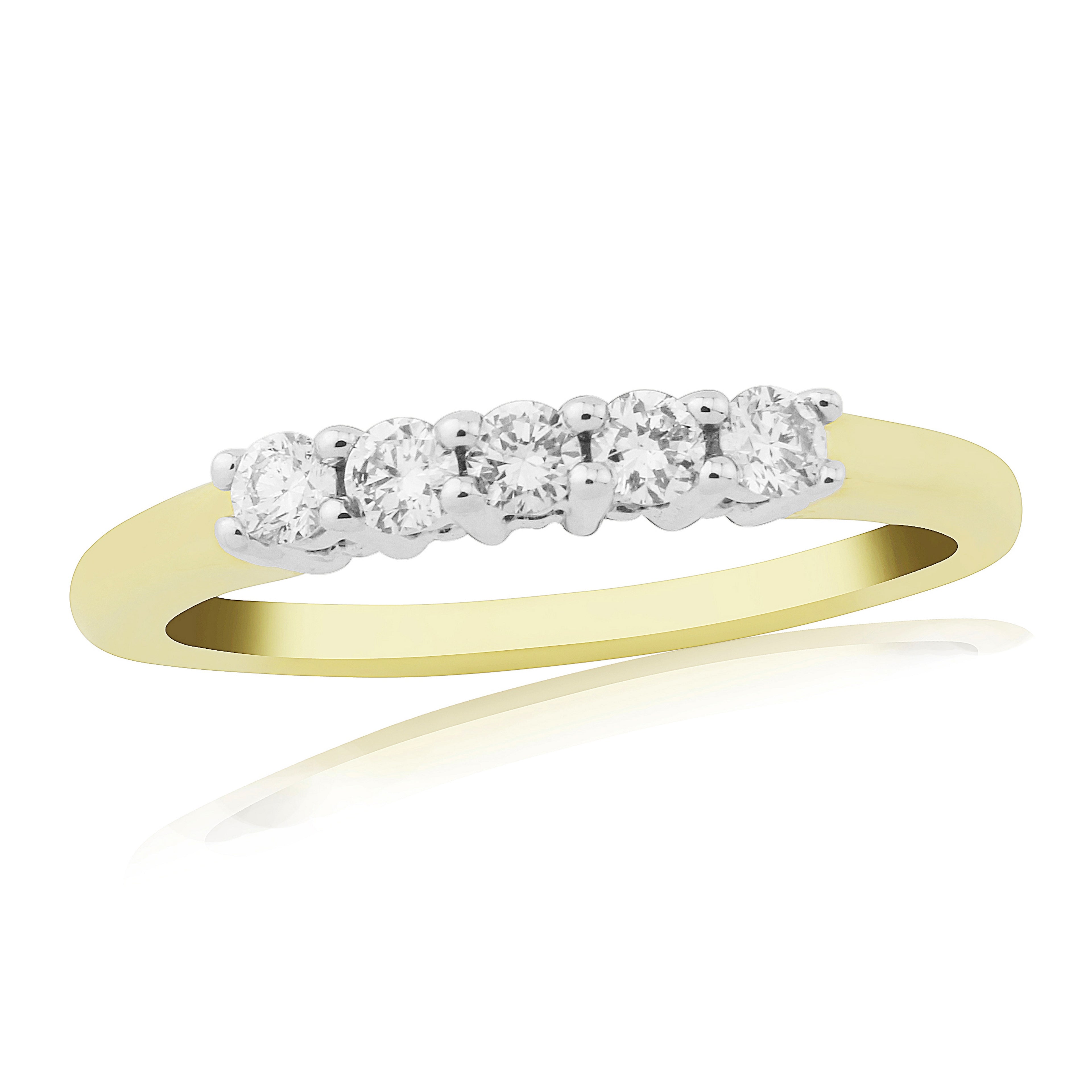 9CT YG "N" 5 ST. DIAM 0.25CT CLAW SET 1/2 ETERNITY RING