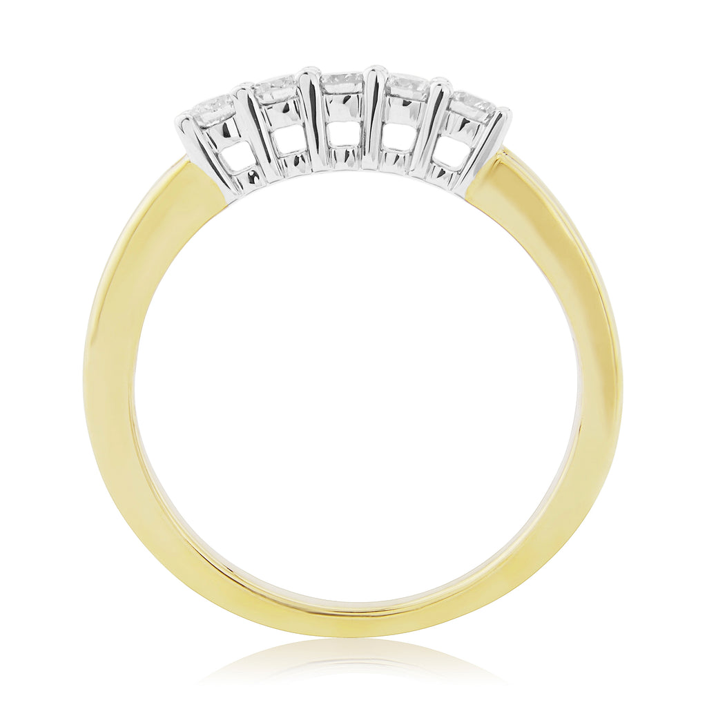 9CT YG "N" 5 ST. DIAM 0.25CT CLAW SET 1/2 ETERNITY RING