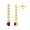 9CT YG RND RUBY DIAMOND 0.10CT LINE DROP EARRINGS