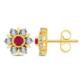 9YG RND RUBY & DIAMOND 0.04CT FLOWER STUD EARRINGS