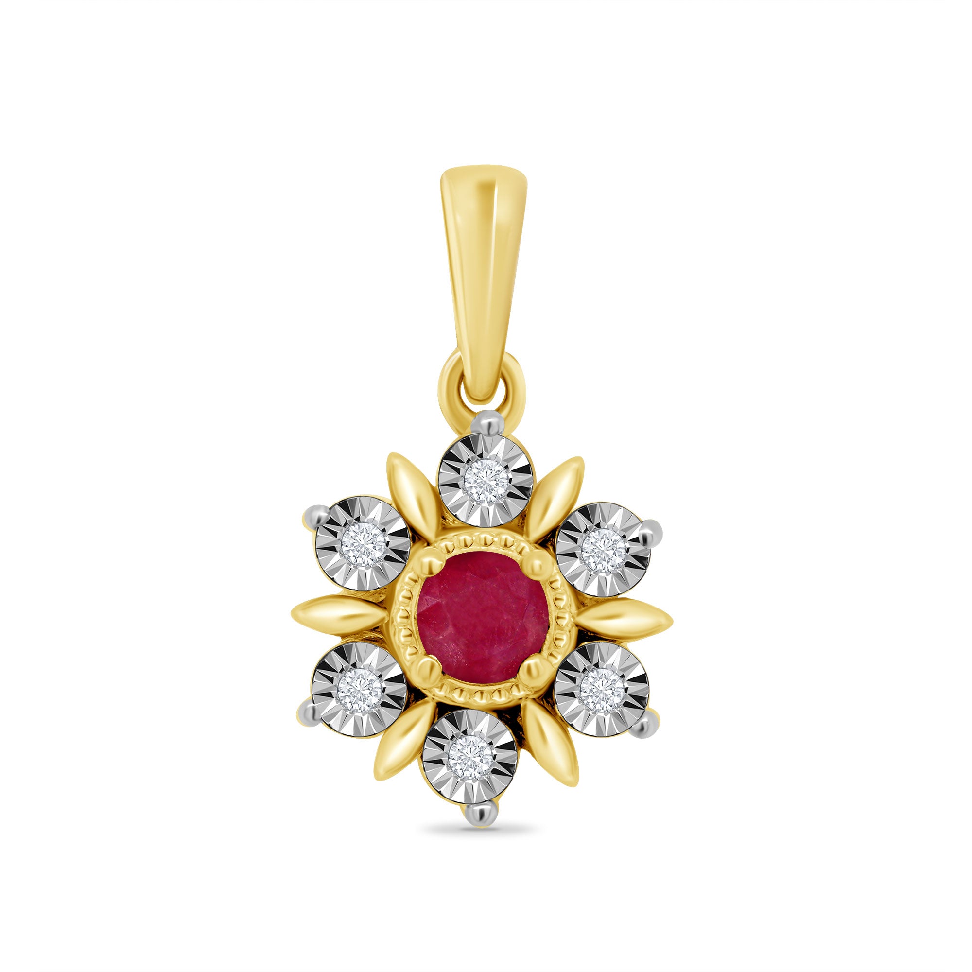 9CT YG RND RUBY 6 DIA CLUST PENDANT ONLY