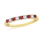 9CT YG 4 DIAM 5 RUBY CL. SET 1/2 ETERNITY RING