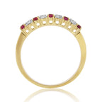 9CT YG 4 DIAM 5 RUBY CL. SET 1/2 ETERNITY RING