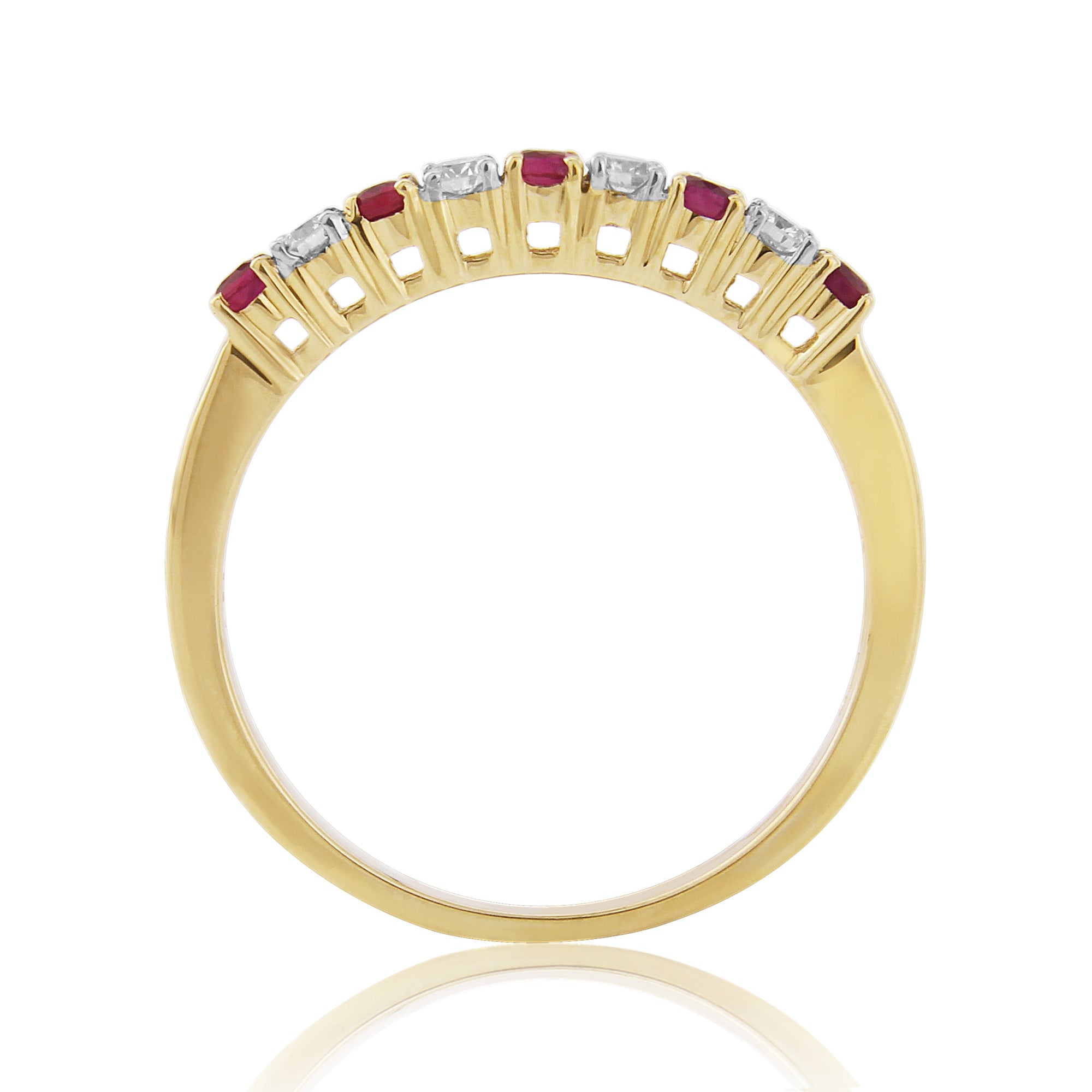9CT YG 4 DIAM 5 RUBY CL. SET 1/2 ETERNITY RING
