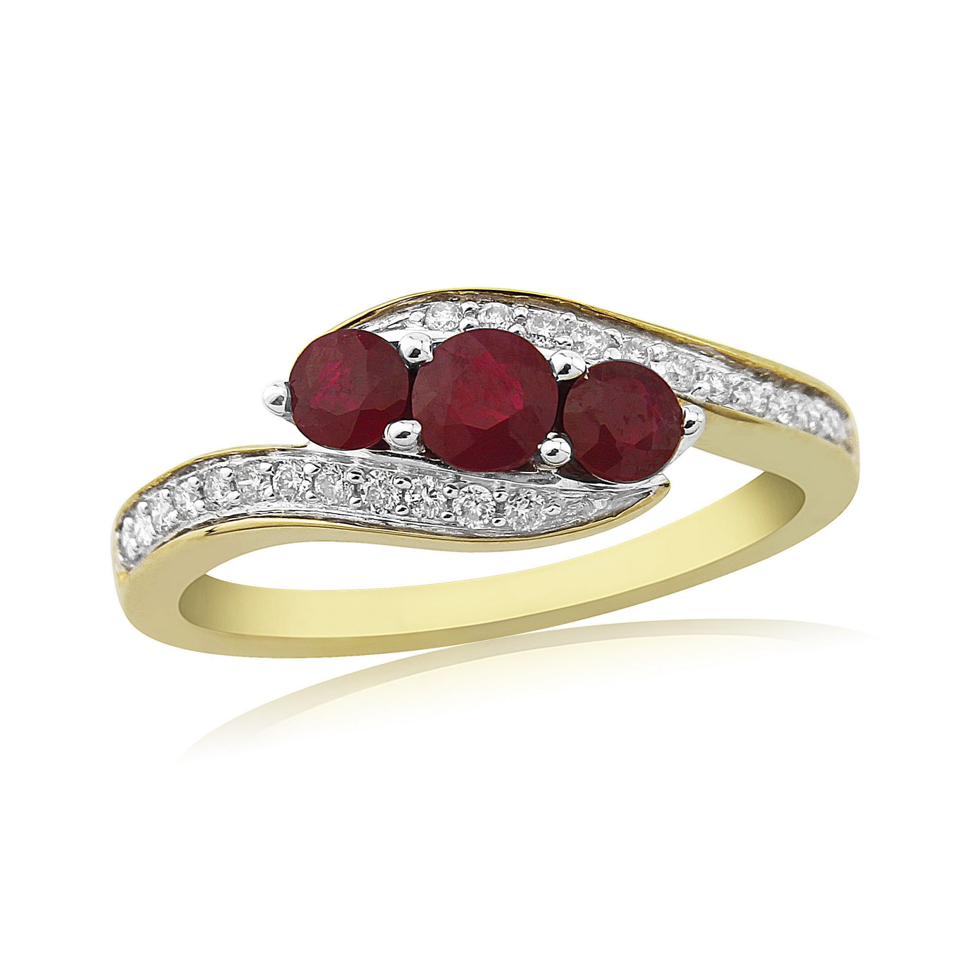 9CT YG 3 RND RUBY DIAM 0.17CT 0.60ct RUBY TWIST RING