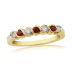9CT YG 4 DIAM 3 RUBY SCROLL RS 1/2 ETERNITY RING