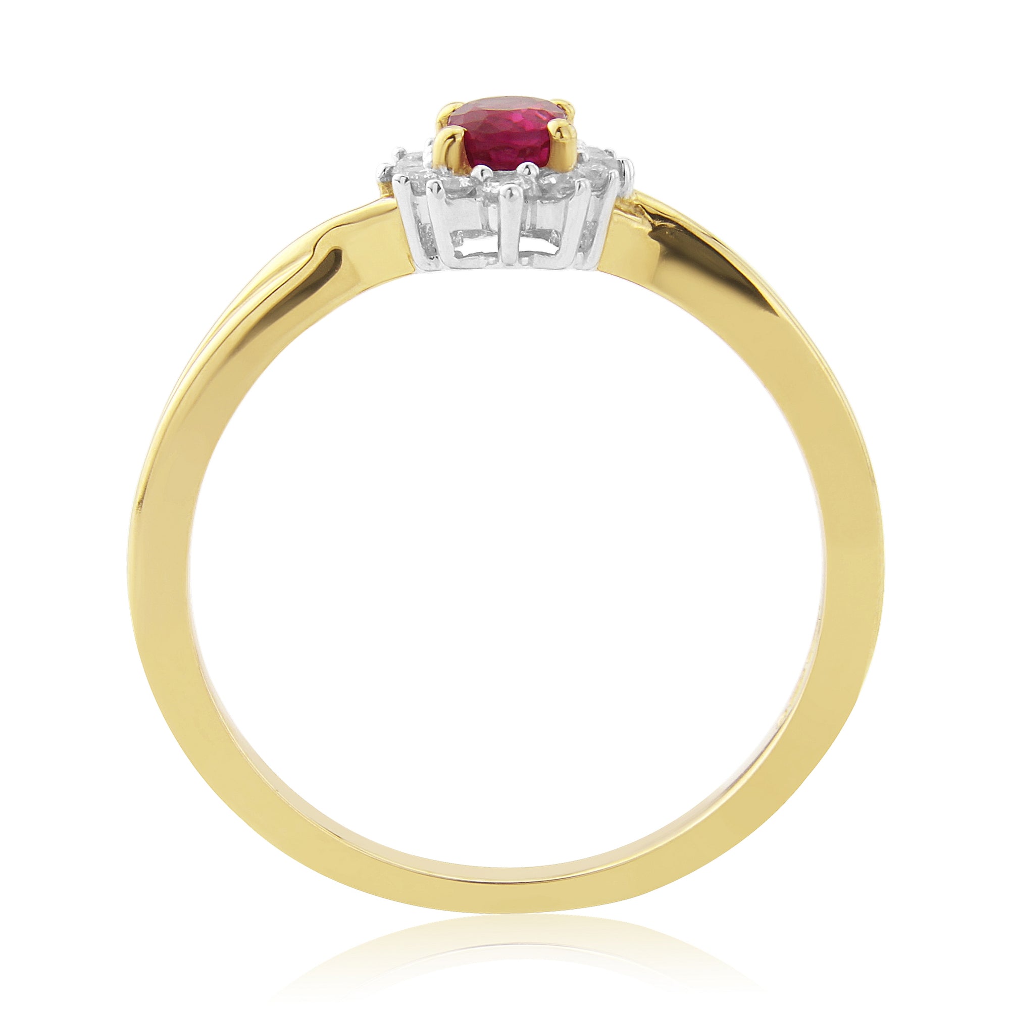 9CT YG OVAL RUBY 12 DIAMOND SURROUND CLUSTER RING