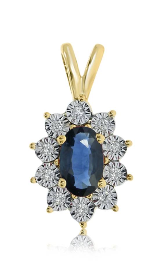 9ct Diamond & Sapphire Cluster Pendant