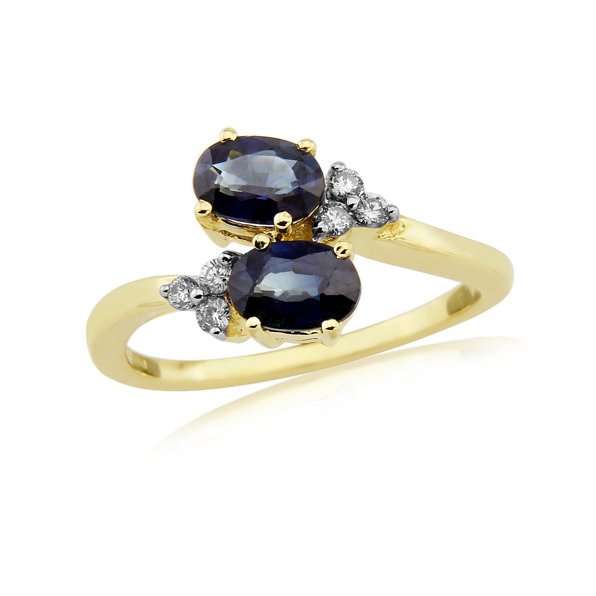 9CT YG 2 OVAL SAPPH DIAMOND TWIST RING