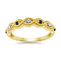 9CT YG 4 SAPP & 3 DIAM CLAW SET 1/2 ET SCROLL EDGE RING