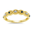 9CT YG 4 SAPP & 3 DIAM CLAW SET 1/2 ET SCROLL EDGE RING