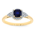 9CT YG RND SAPPH & DIAMOND SQ HALO SET RING