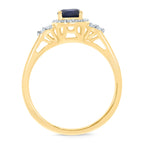 9CT YG RND SAPPH & DIAMOND SQ HALO SET RING