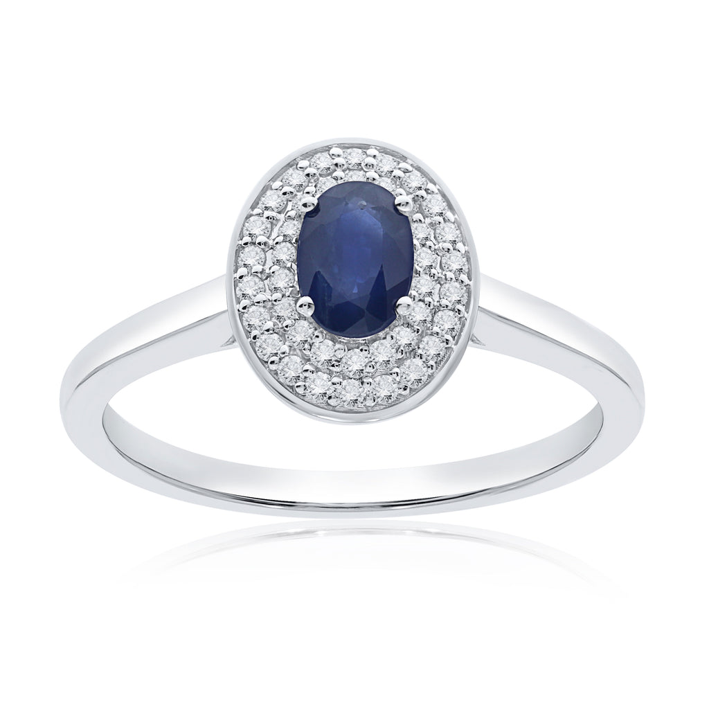 9WG OVAL SAPPH & DIAM 0.20CT HALO CLUST RING