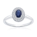 9WG OVAL SAPPH & DIAM 0.20CT HALO CLUST RING