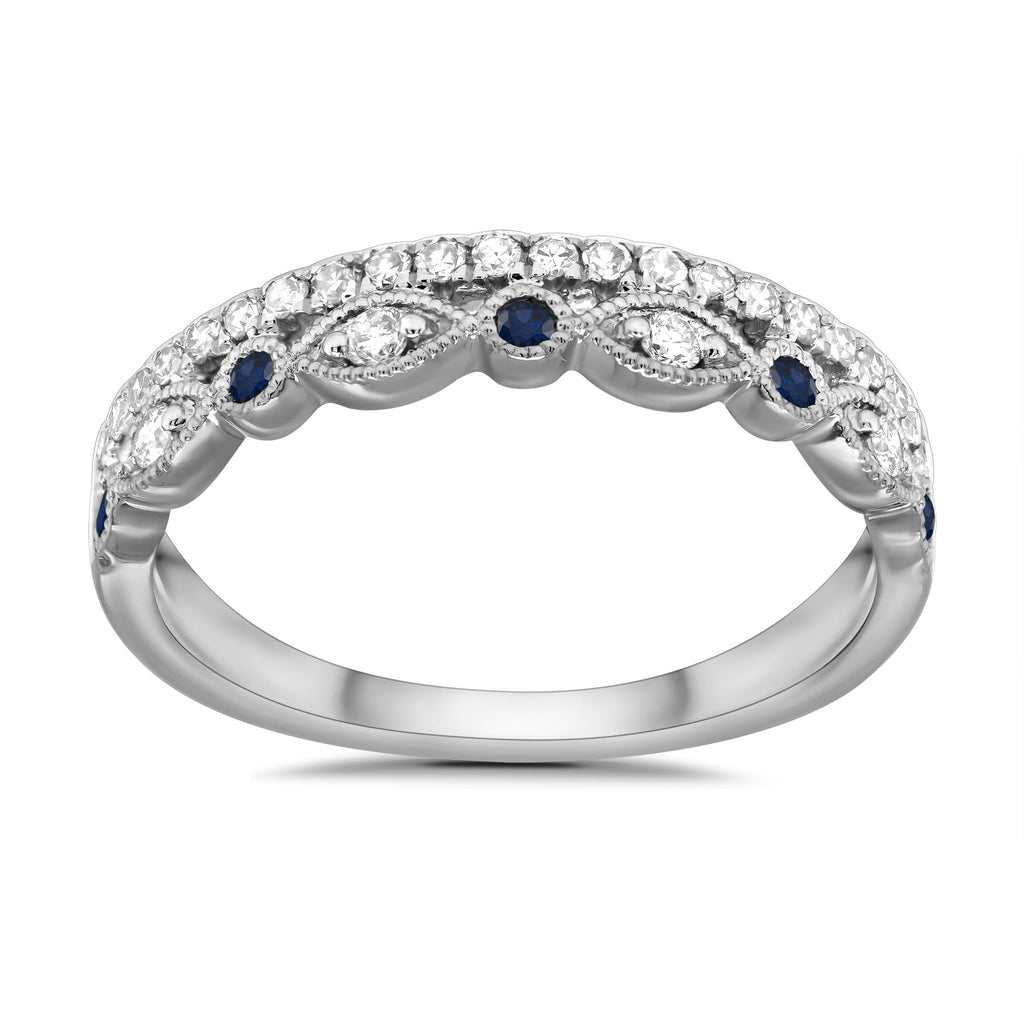 9CT YG "N" 5 SAPPH & DIAM 0.25CT 2 ROW 1/2 ET RING