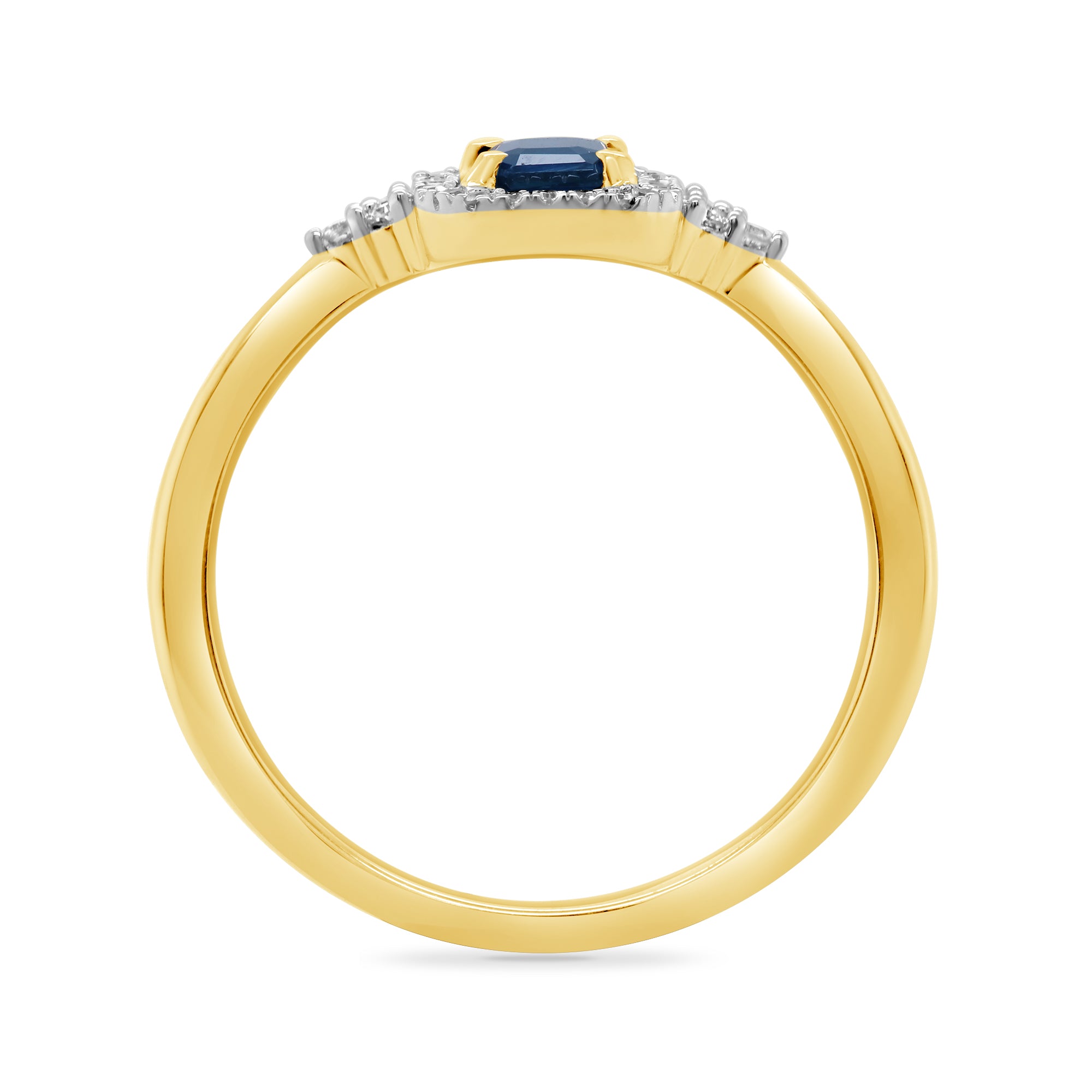 9CT YG REC SAPPH & DIAMOND 0.10CT HALO CLUSTER RING